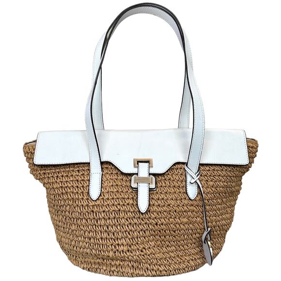 Michael Kors Naomi Large Straw Tote Bag, White Leather Trim, Optic - Main Image